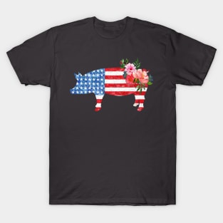 Pig America Flag With Flowers. T-Shirt